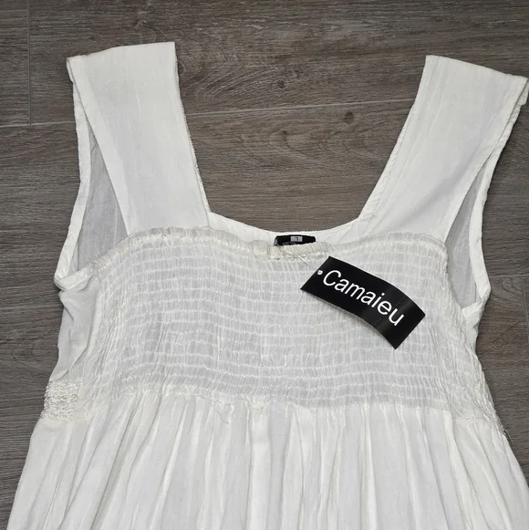New Camaieu Dress Womans Sz Large Cotton Made In India White Lined Bohemian - Picture 3 of 11